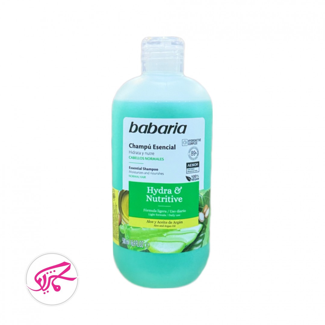 شامپو مغذی و آبرسان باباریا babaria مدل Nutritive حاوی آلوئه‌ورا و روغن آرگان 500 میل
