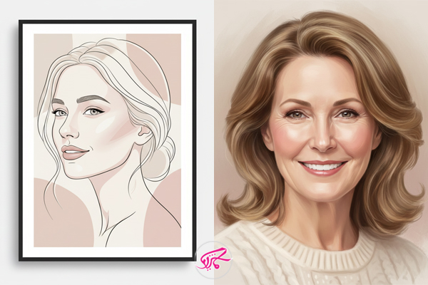 نقاشی دیجیتال چهره مامان و چاپ روی فریم