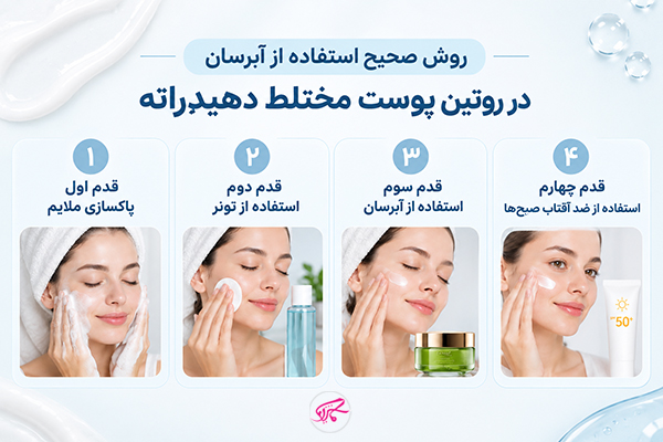 روش صحیح استفاده از آبرسان در روتین پوست مختلط دهیدراته